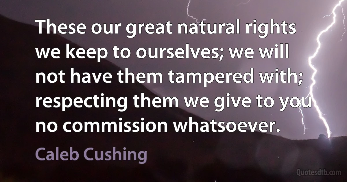 These our great natural rights we keep to ourselves; we will not have them tampered with; respecting them we give to you no commission whatsoever. (Caleb Cushing)