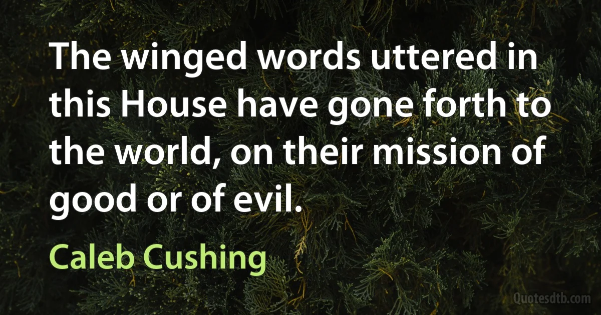 The winged words uttered in this House have gone forth to the world, on their mission of good or of evil. (Caleb Cushing)