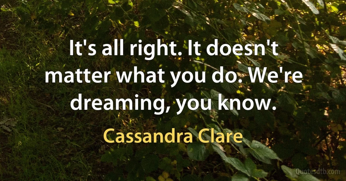 It's all right. It doesn't matter what you do. We're dreaming, you know. (Cassandra Clare)