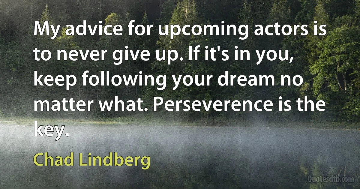 My advice for upcoming actors is to never give up. If it's in you, keep following your dream no matter what. Perseverence is the key. (Chad Lindberg)