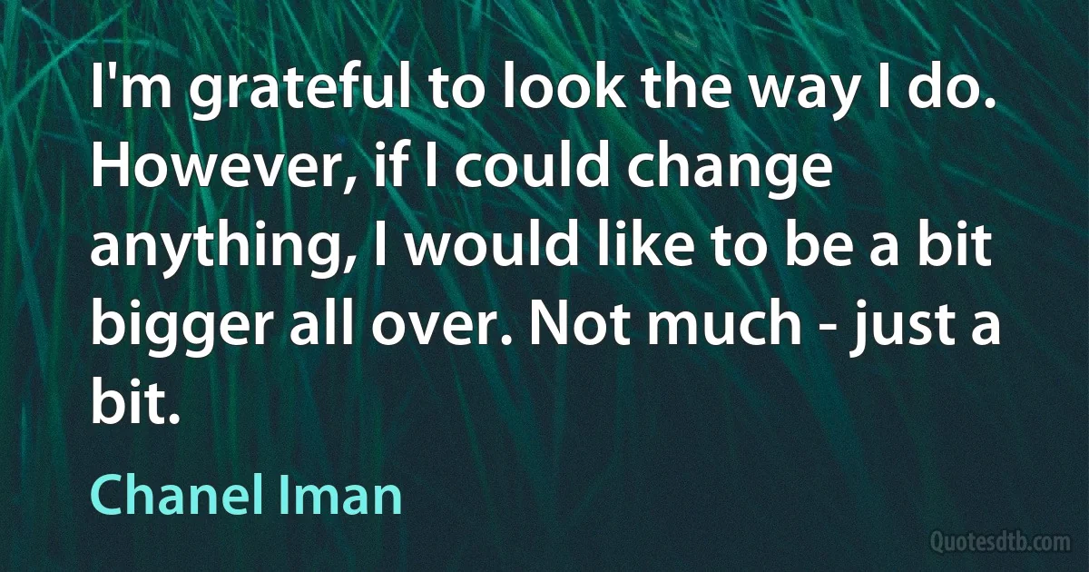 I'm grateful to look the way I do. However, if I could change anything, I would like to be a bit bigger all over. Not much - just a bit. (Chanel Iman)