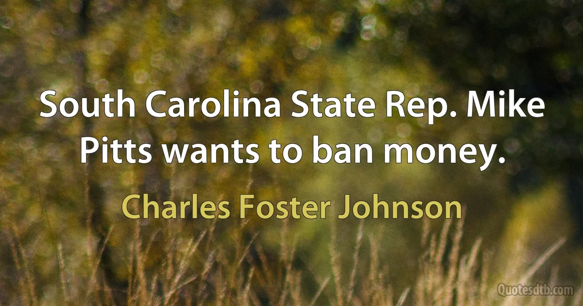 South Carolina State Rep. Mike Pitts wants to ban money. (Charles Foster Johnson)