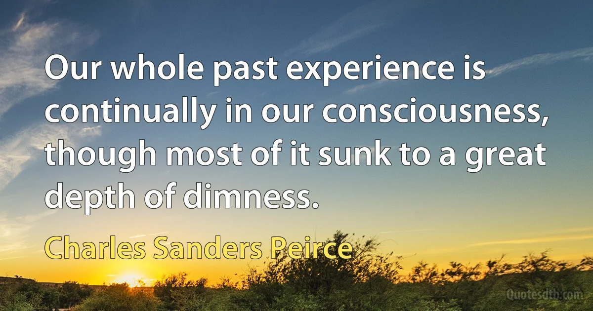 Our whole past experience is continually in our consciousness, though most of it sunk to a great depth of dimness. (Charles Sanders Peirce)