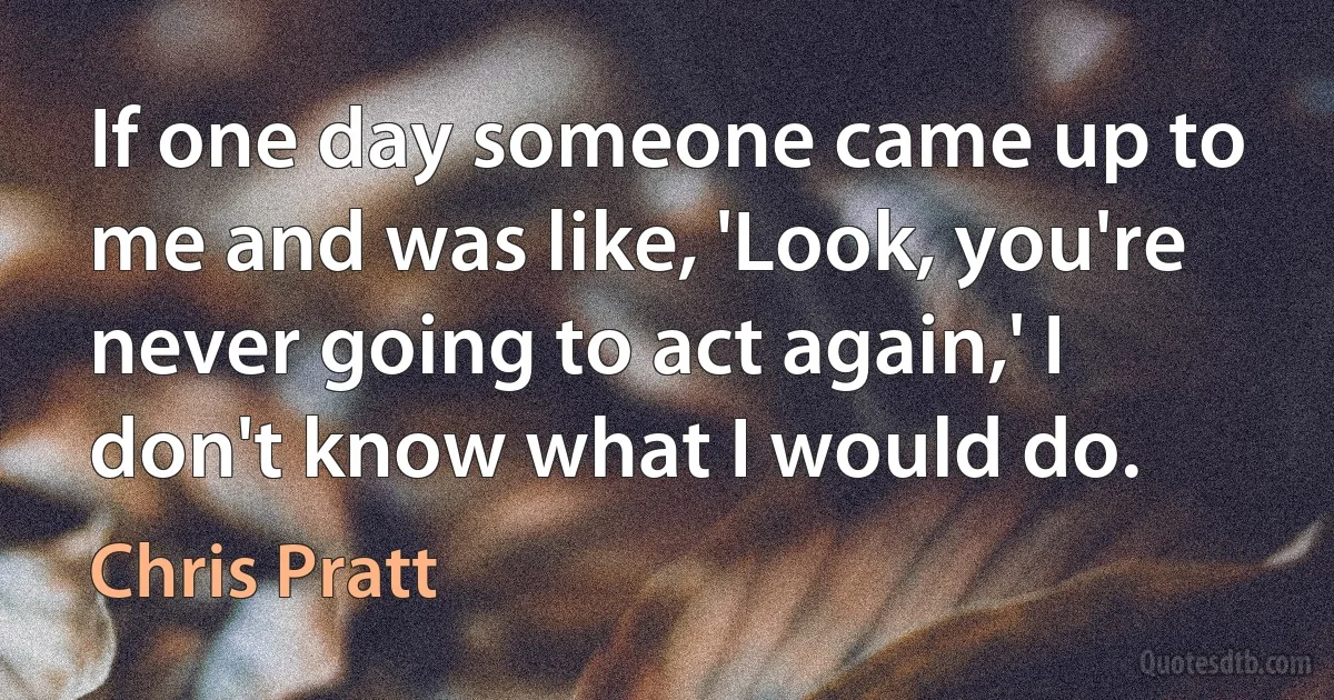 If one day someone came up to me and was like, 'Look, you're never going to act again,' I don't know what I would do. (Chris Pratt)