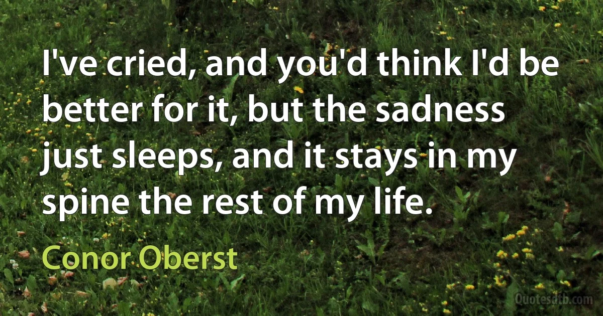 I've cried, and you'd think I'd be better for it, but the sadness just sleeps, and it stays in my spine the rest of my life. (Conor Oberst)