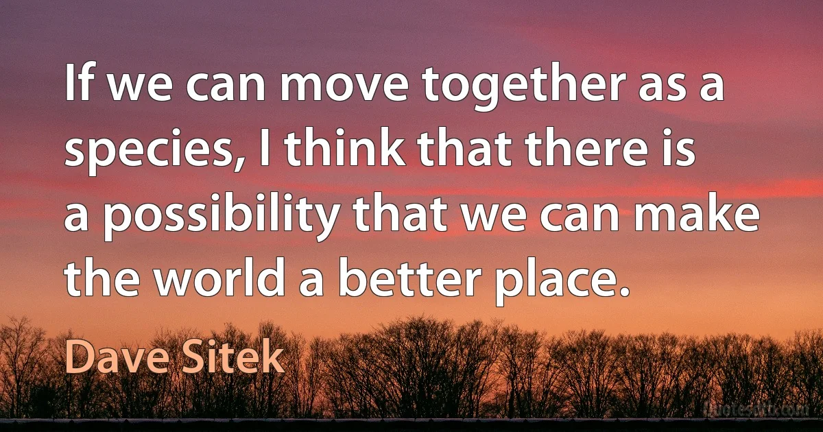 If we can move together as a species, I think that there is a possibility that we can make the world a better place. (Dave Sitek)