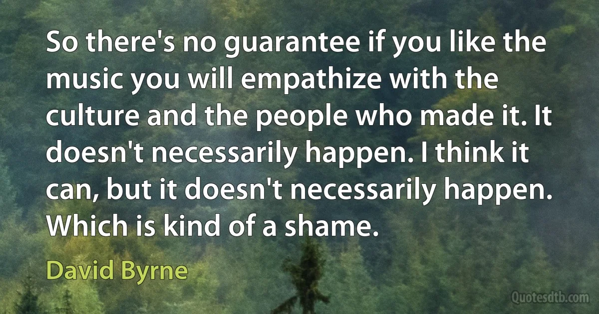 So there's no guarantee if you like the music you will empathize with the culture and the people who made it. It doesn't necessarily happen. I think it can, but it doesn't necessarily happen. Which is kind of a shame. (David Byrne)