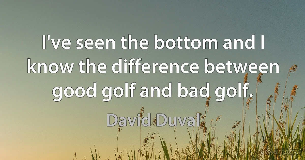 I've seen the bottom and I know the difference between good golf and bad golf. (David Duval)