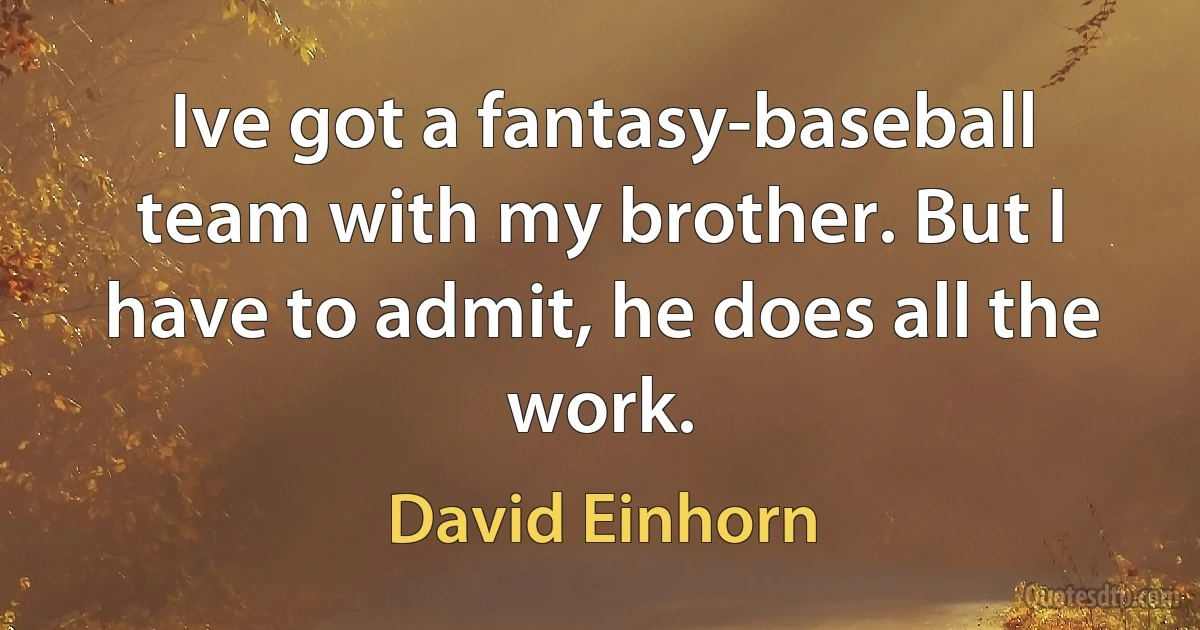 Ive got a fantasy-baseball team with my brother. But I have to admit, he does all the work. (David Einhorn)