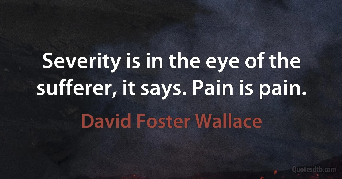 Severity is in the eye of the sufferer, it says. Pain is pain. (David Foster Wallace)