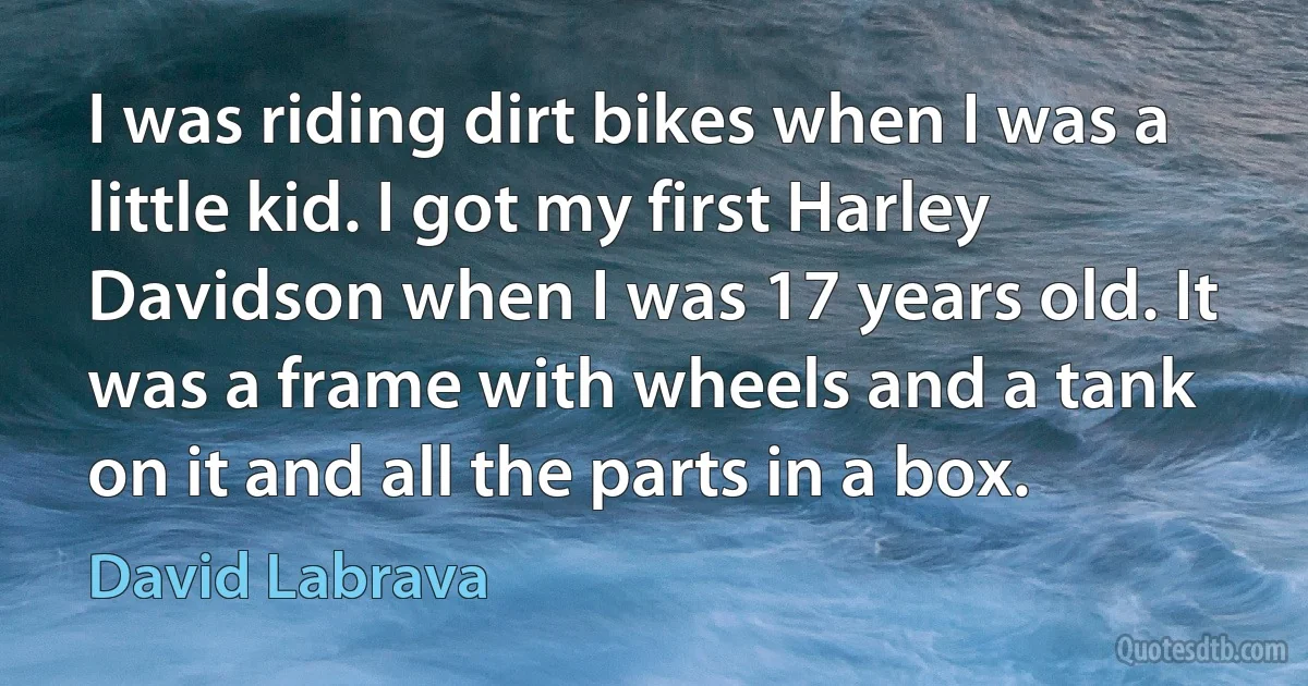 I was riding dirt bikes when I was a little kid. I got my first Harley Davidson when I was 17 years old. It was a frame with wheels and a tank on it and all the parts in a box. (David Labrava)