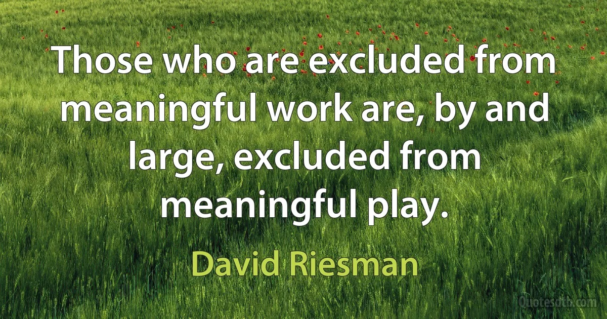 Those who are excluded from meaningful work are, by and large, excluded from meaningful play. (David Riesman)