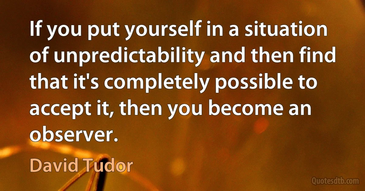 If you put yourself in a situation of unpredictability and then find that it's completely possible to accept it, then you become an observer. (David Tudor)