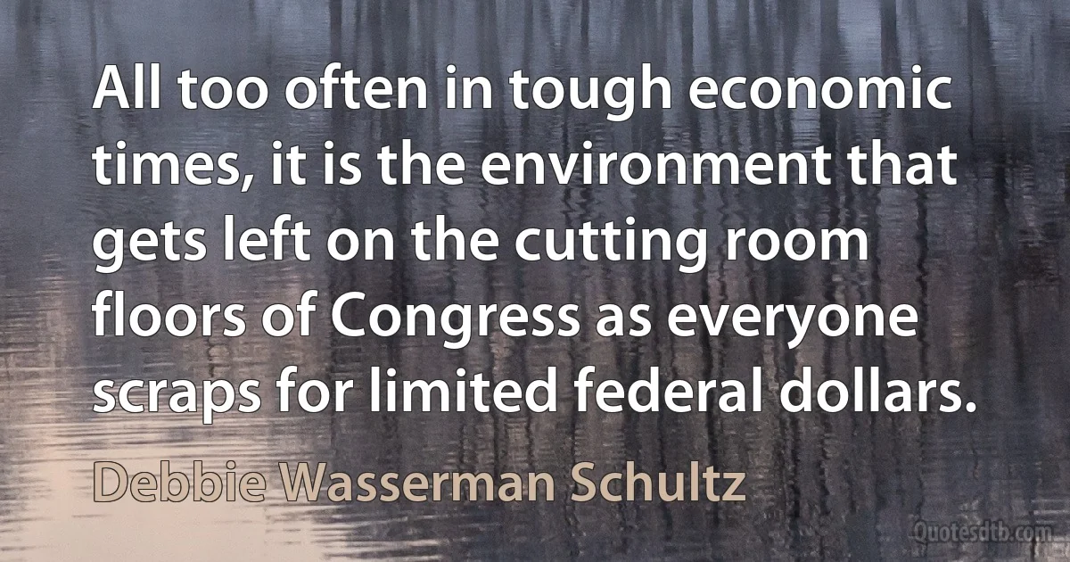 All too often in tough economic times, it is the environment that gets left on the cutting room floors of Congress as everyone scraps for limited federal dollars. (Debbie Wasserman Schultz)