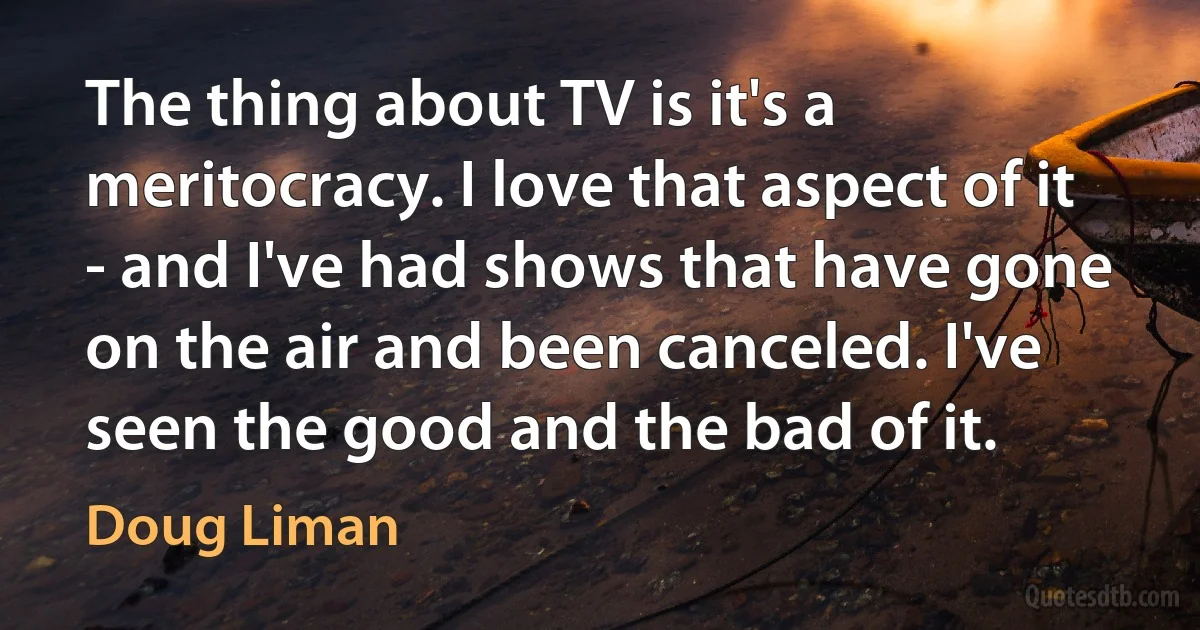 The thing about TV is it's a meritocracy. I love that aspect of it - and I've had shows that have gone on the air and been canceled. I've seen the good and the bad of it. (Doug Liman)