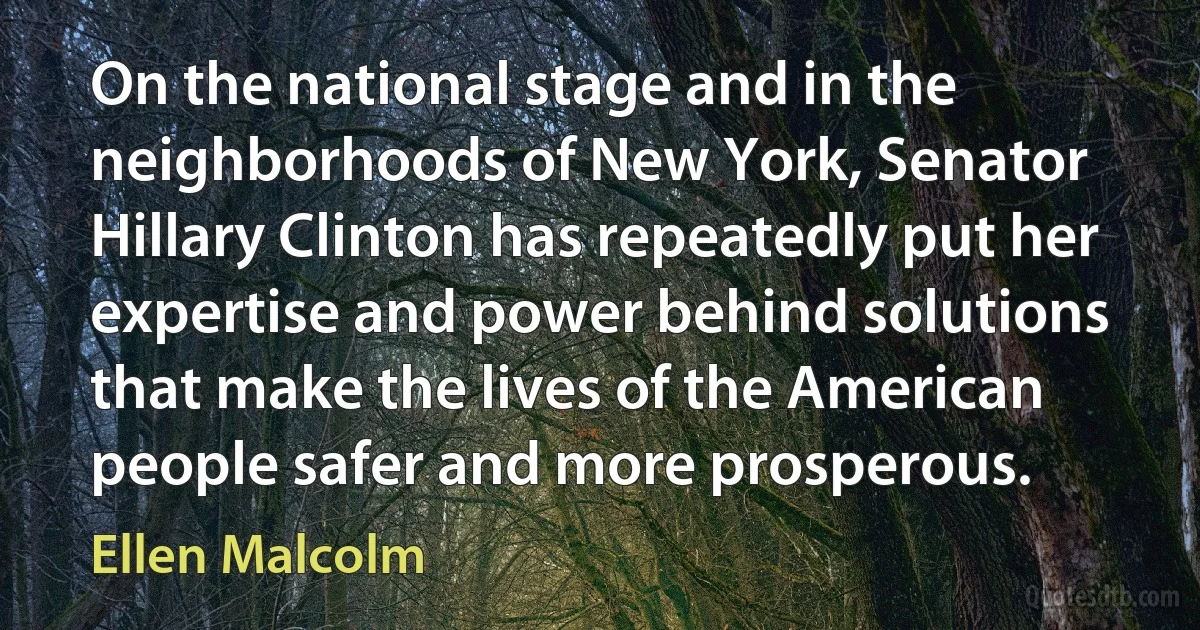 On the national stage and in the neighborhoods of New York, Senator Hillary Clinton has repeatedly put her expertise and power behind solutions that make the lives of the American people safer and more prosperous. (Ellen Malcolm)