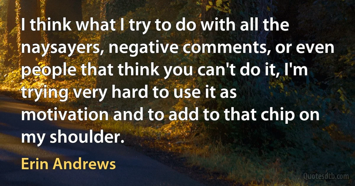 I think what I try to do with all the naysayers, negative comments, or even people that think you can't do it, I'm trying very hard to use it as motivation and to add to that chip on my shoulder. (Erin Andrews)