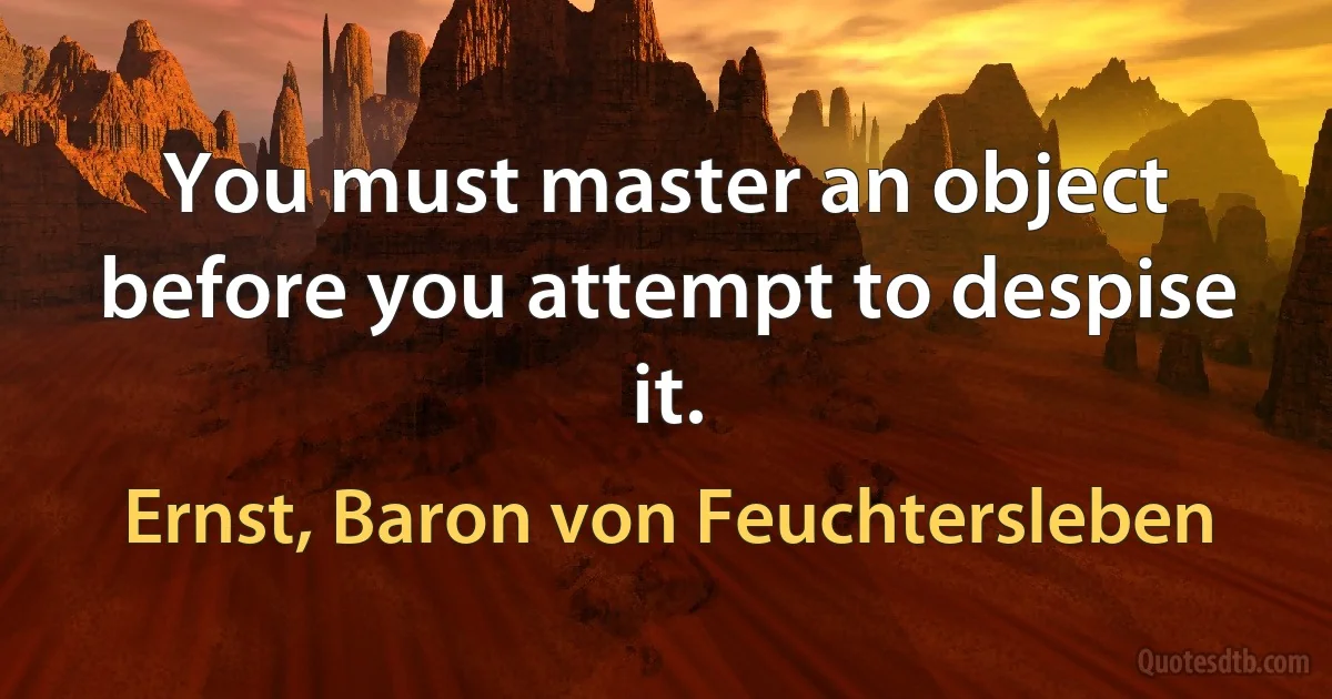 You must master an object before you attempt to despise it. (Ernst, Baron von Feuchtersleben)