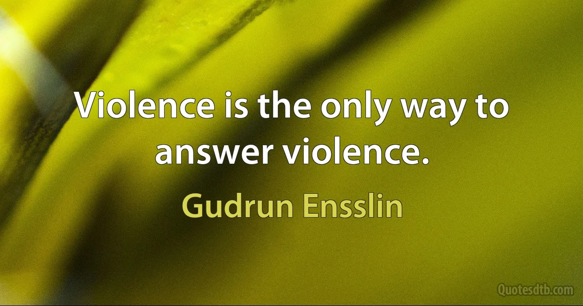 Violence is the only way to answer violence. (Gudrun Ensslin)