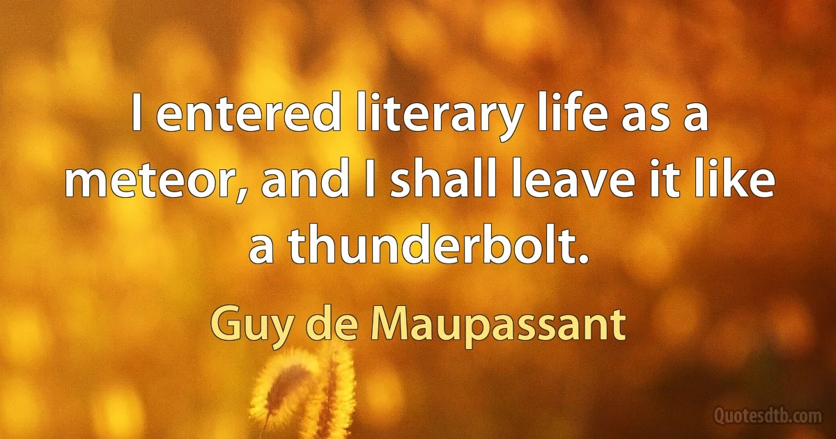 I entered literary life as a meteor, and I shall leave it like a thunderbolt. (Guy de Maupassant)