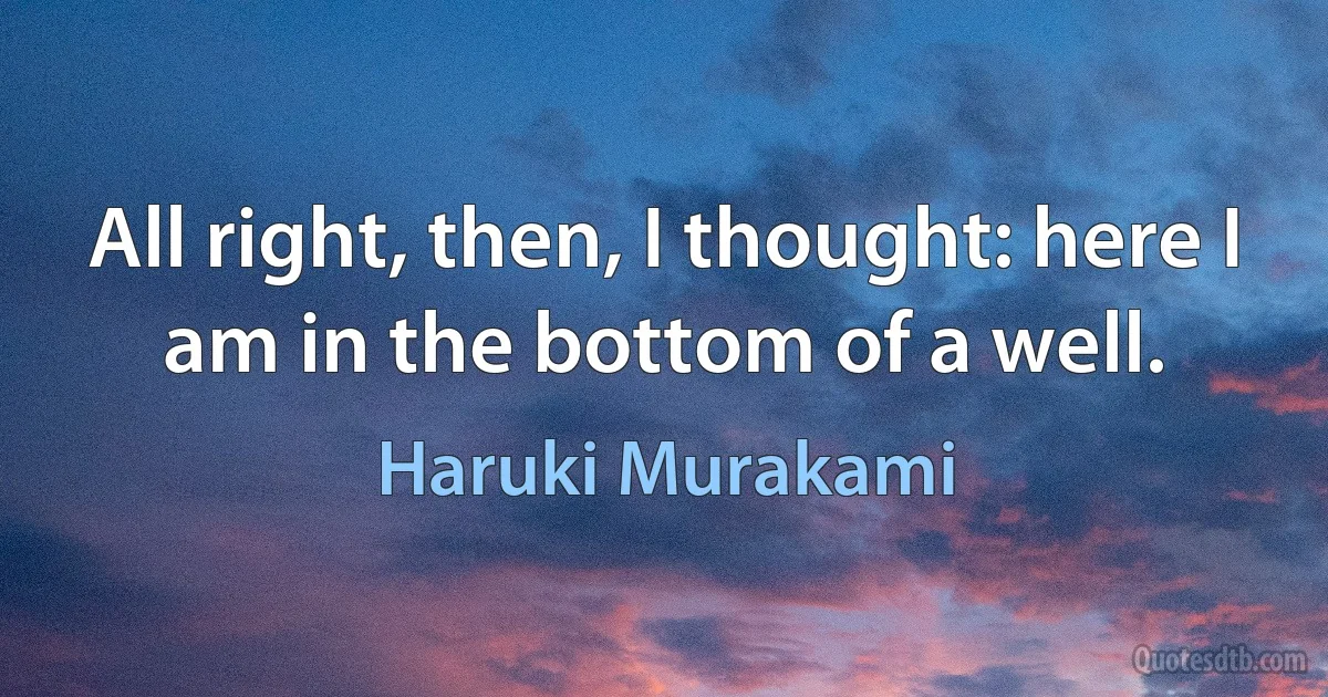 All right, then, I thought: here I am in the bottom of a well. (Haruki Murakami)