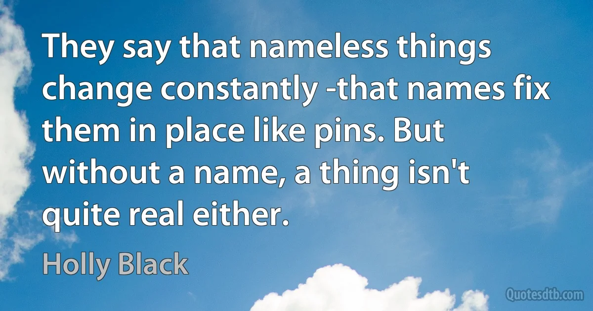 They say that nameless things change constantly -that names fix them in place like pins. But without a name, a thing isn't quite real either. (Holly Black)