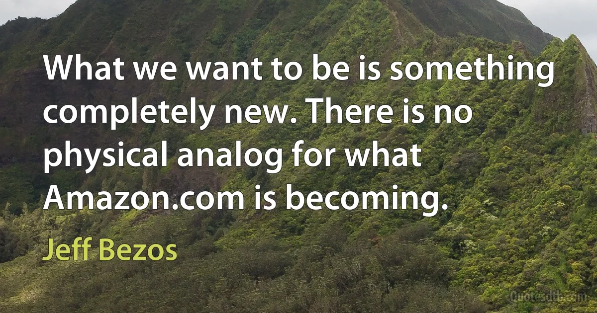 What we want to be is something completely new. There is no physical analog for what Amazon.com is becoming. (Jeff Bezos)