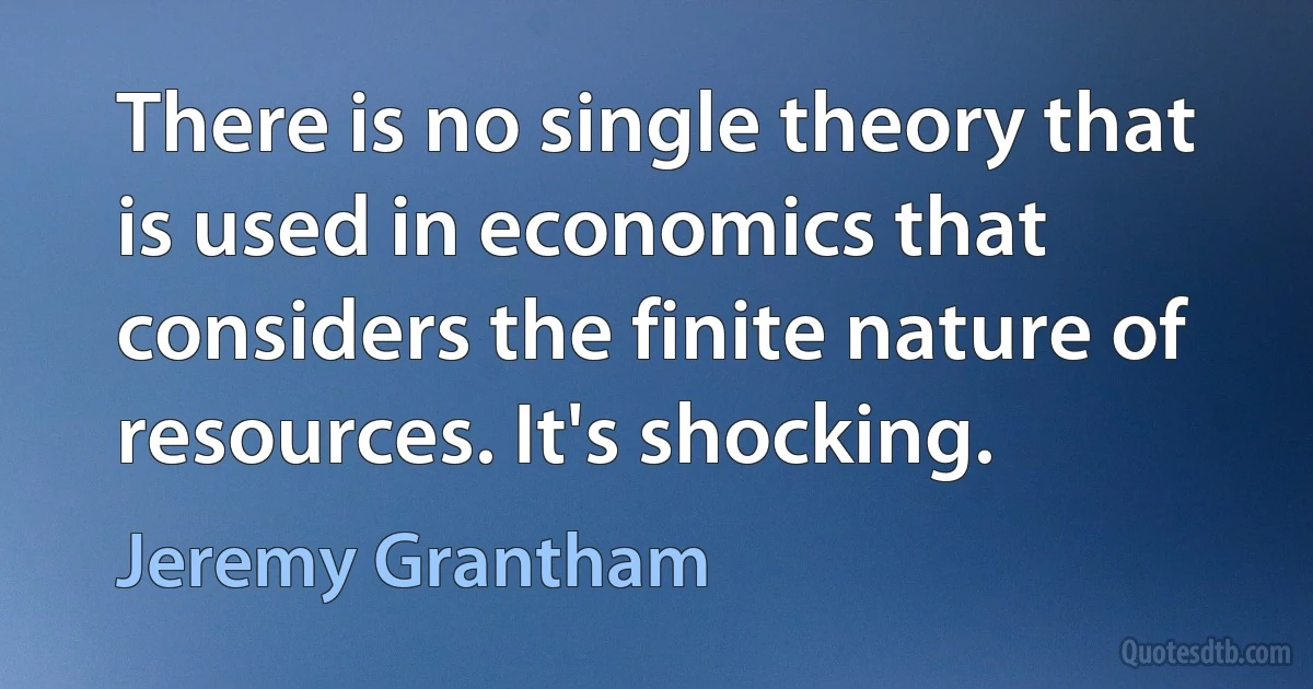 There is no single theory that is used in economics that considers the finite nature of resources. It's shocking. (Jeremy Grantham)