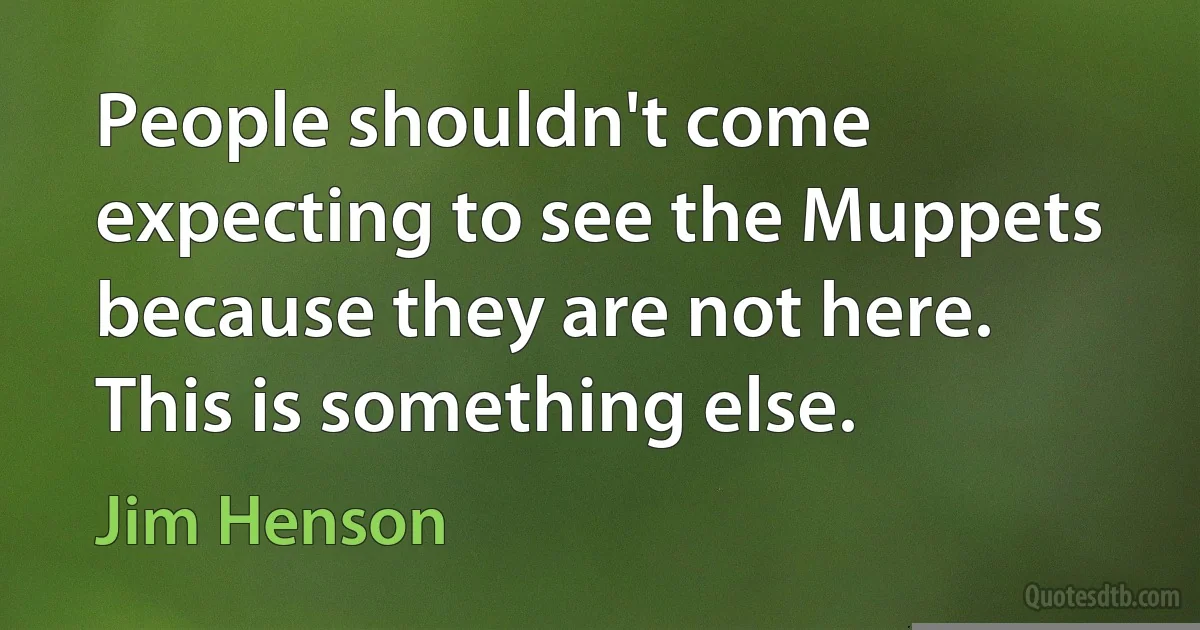 People shouldn't come expecting to see the Muppets because they are not here. This is something else. (Jim Henson)