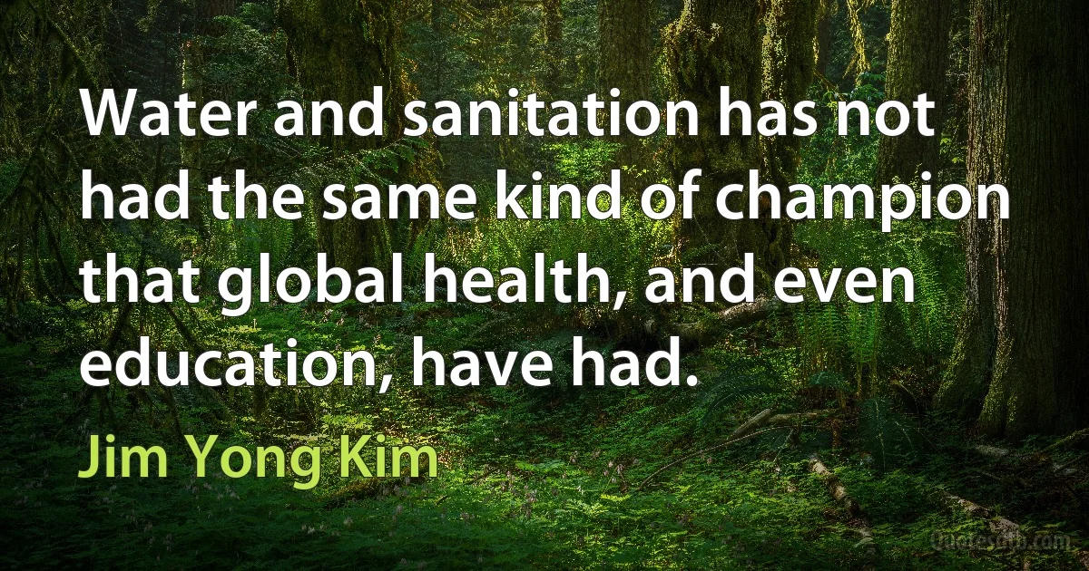 Water and sanitation has not had the same kind of champion that global health, and even education, have had. (Jim Yong Kim)