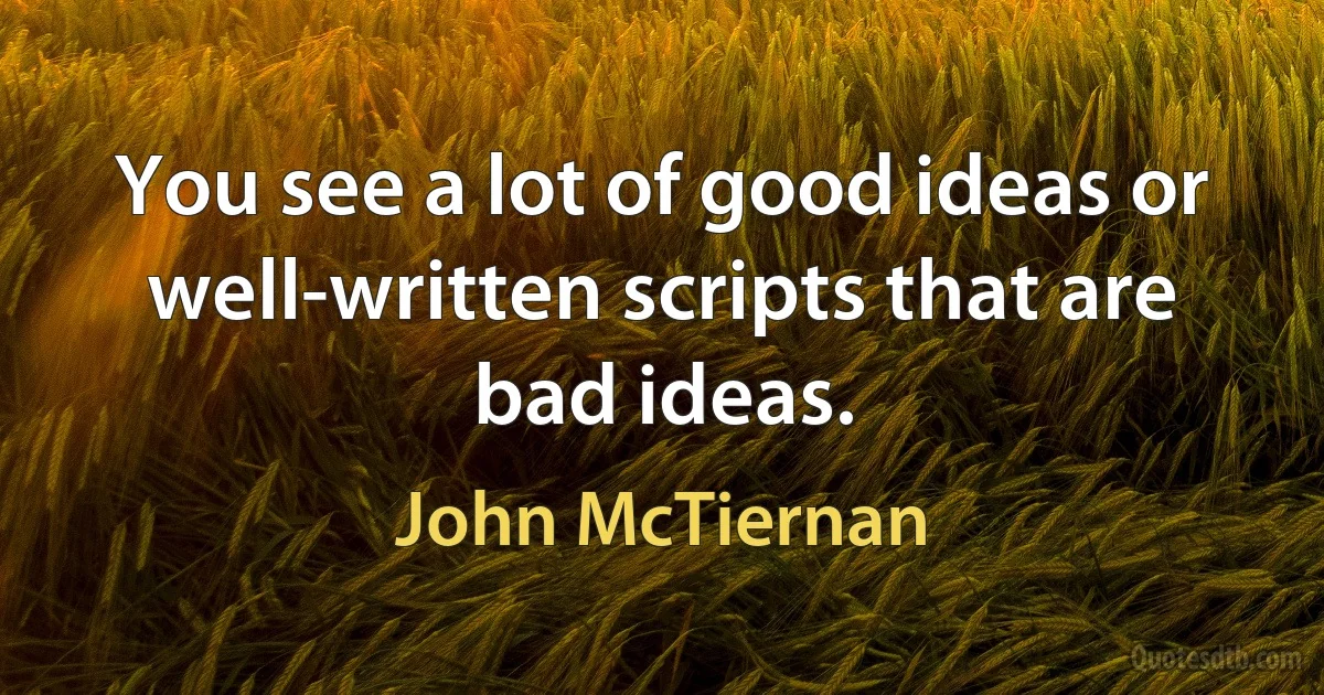 You see a lot of good ideas or well-written scripts that are bad ideas. (John McTiernan)