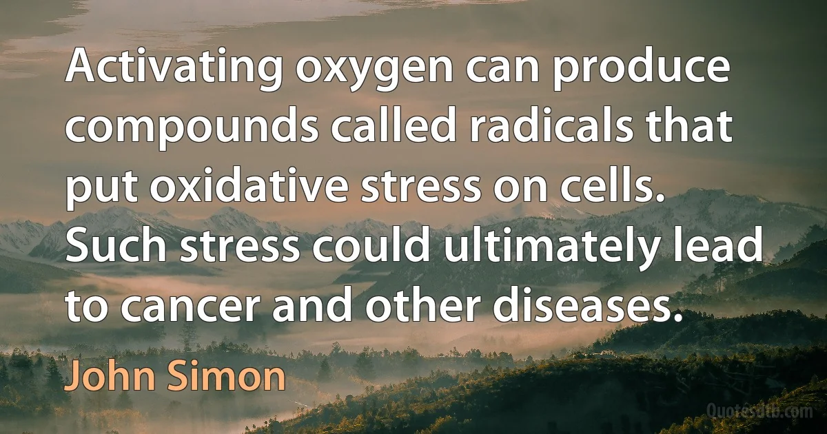 Activating oxygen can produce compounds called radicals that put oxidative stress on cells. Such stress could ultimately lead to cancer and other diseases. (John Simon)