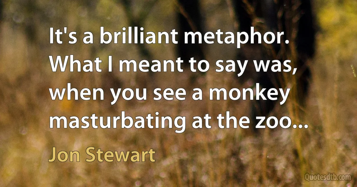 It's a brilliant metaphor. What I meant to say was, when you see a monkey masturbating at the zoo... (Jon Stewart)