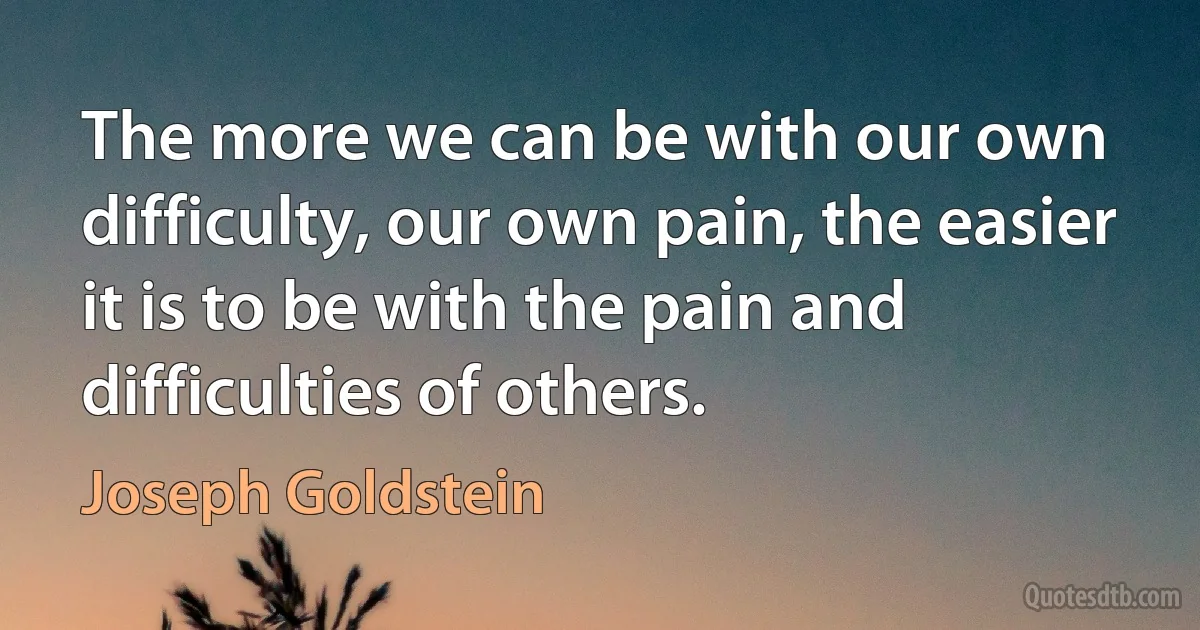 The more we can be with our own difficulty, our own pain, the easier it is to be with the pain and difficulties of others. (Joseph Goldstein)