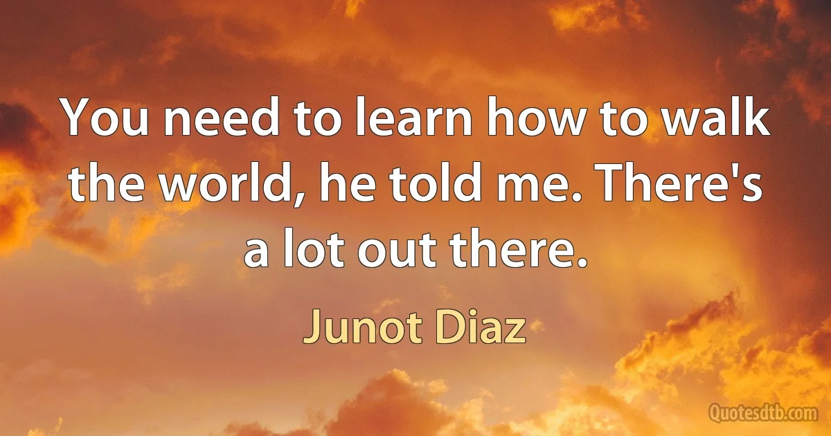 You need to learn how to walk the world, he told me. There's a lot out there. (Junot Diaz)