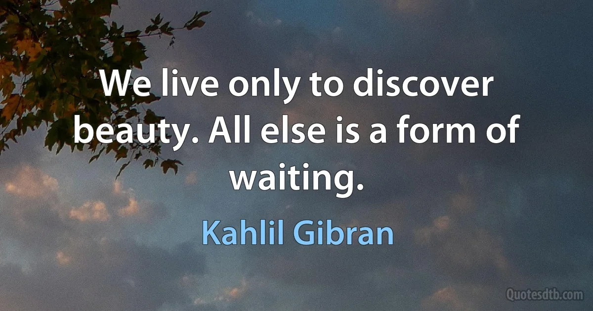 We live only to discover beauty. All else is a form of waiting. (Kahlil Gibran)