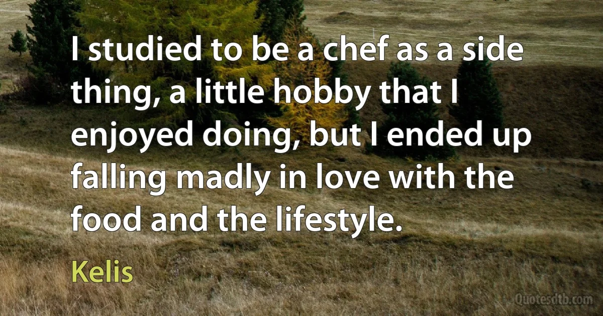 I studied to be a chef as a side thing, a little hobby that I enjoyed doing, but I ended up falling madly in love with the food and the lifestyle. (Kelis)