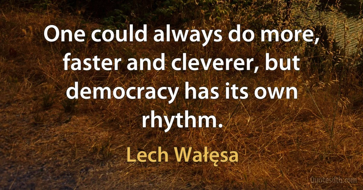 One could always do more, faster and cleverer, but democracy has its own rhythm. (Lech Wałęsa)