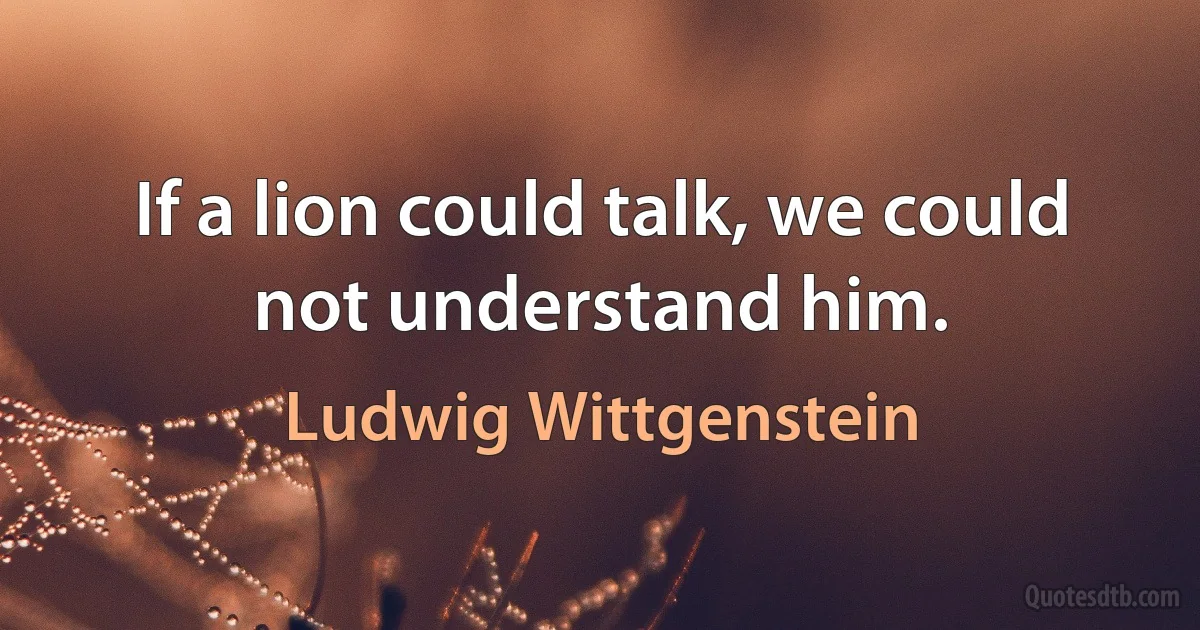 If a lion could talk, we could not understand him. (Ludwig Wittgenstein)