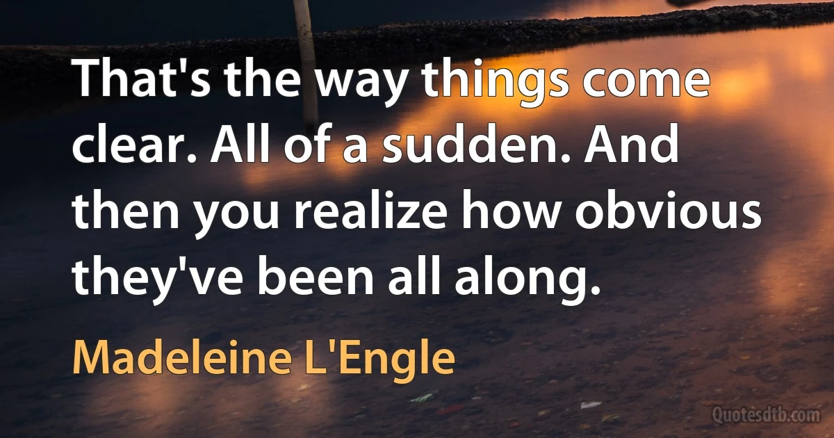 That's the way things come clear. All of a sudden. And then you realize how obvious they've been all along. (Madeleine L'Engle)