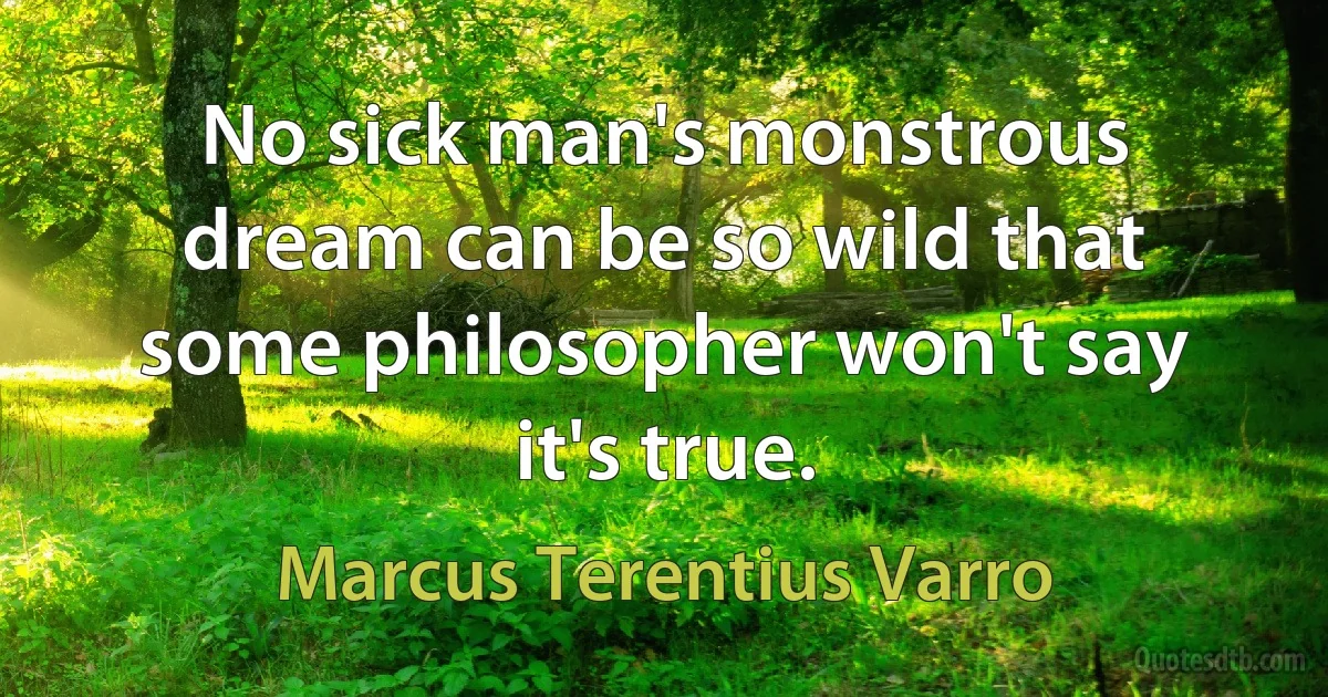 No sick man's monstrous dream can be so wild that some philosopher won't say it's true. (Marcus Terentius Varro)