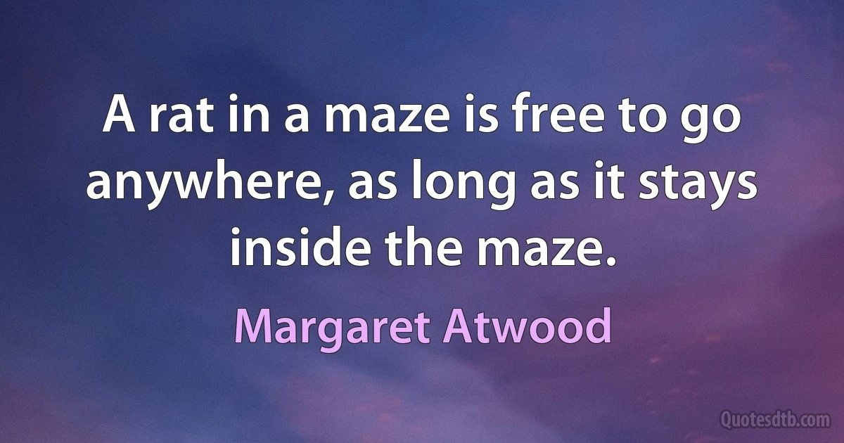 A rat in a maze is free to go anywhere, as long as it stays inside the maze. (Margaret Atwood)