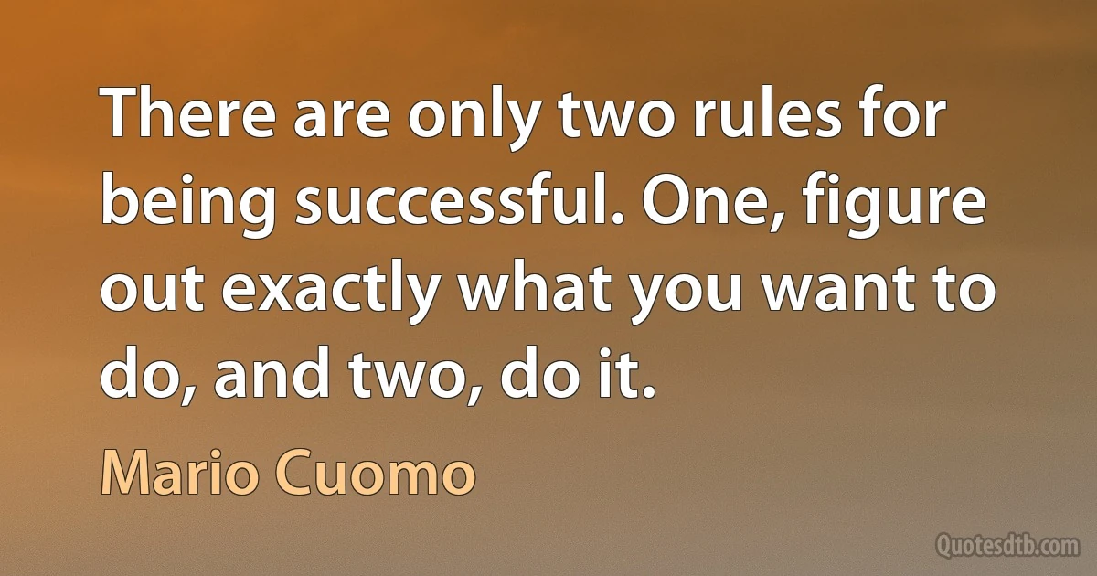 There are only two rules for being successful. One, figure out exactly what you want to do, and two, do it. (Mario Cuomo)