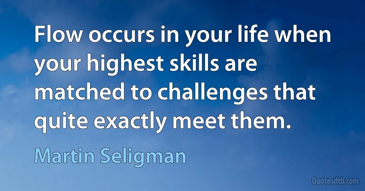 Flow occurs in your life when your highest skills are matched to challenges that quite exactly meet them. (Martin Seligman)