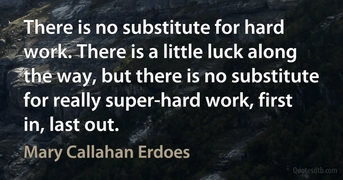 There is no substitute for hard work. There is a little luck along the way, but there is no substitute for really super-hard work, first in, last out. (Mary Callahan Erdoes)