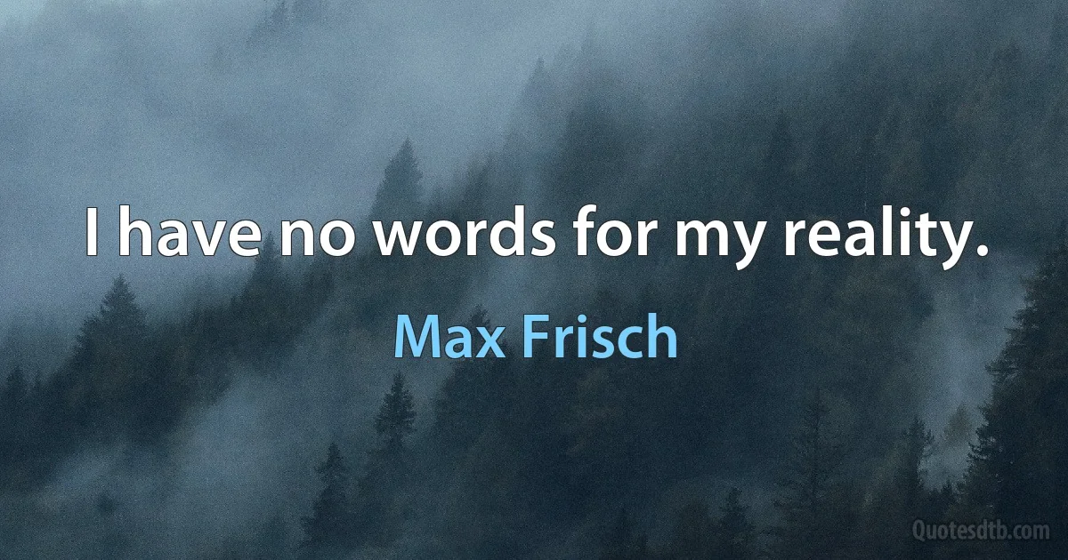 I have no words for my reality. (Max Frisch)