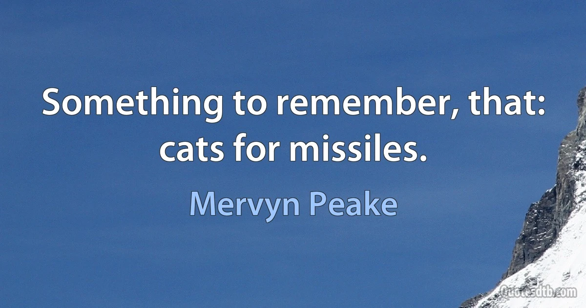 Something to remember, that: cats for missiles. (Mervyn Peake)