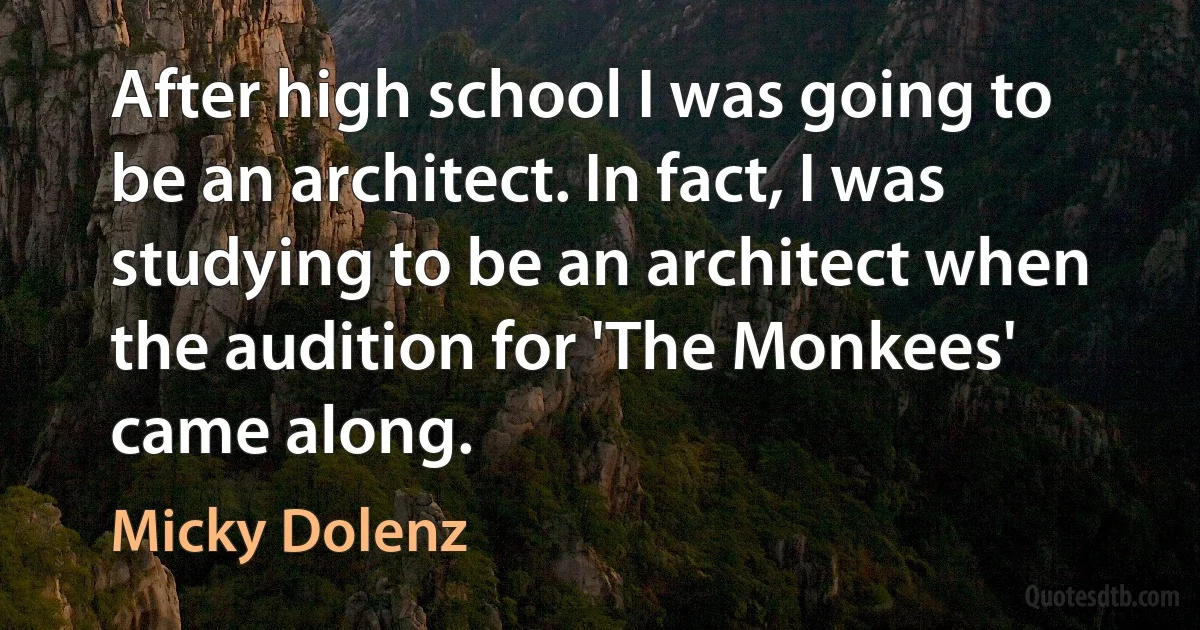 After high school I was going to be an architect. In fact, I was studying to be an architect when the audition for 'The Monkees' came along. (Micky Dolenz)