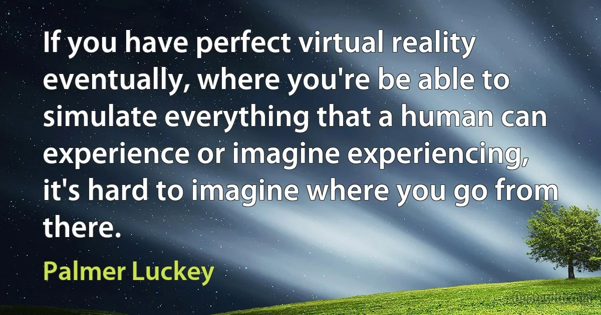 If you have perfect virtual reality eventually, where you're be able to simulate everything that a human can experience or imagine experiencing, it's hard to imagine where you go from there. (Palmer Luckey)