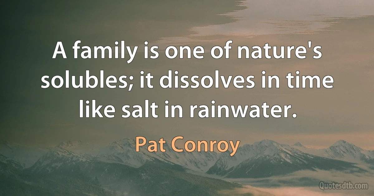 A family is one of nature's solubles; it dissolves in time like salt in rainwater. (Pat Conroy)